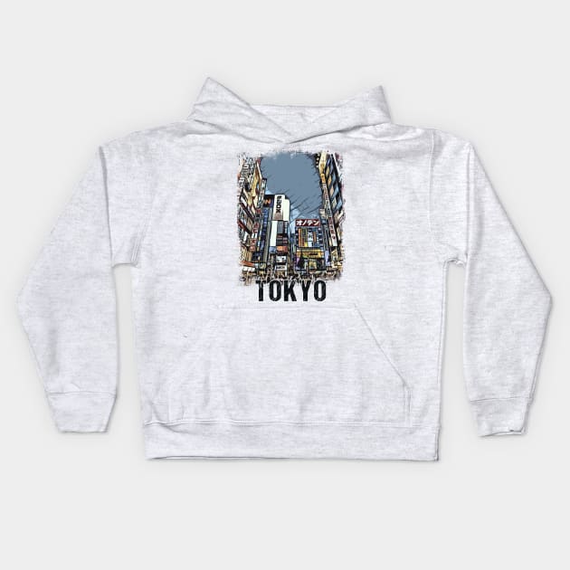 Tokio City Streets Vintage Travel Poster Series grunge edition 02 Kids Hoodie by Naumovski